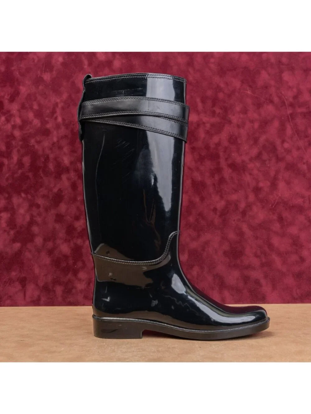 Coach Women Black Gloss Riding Equestrian Wellies Rubber Boots sz 11